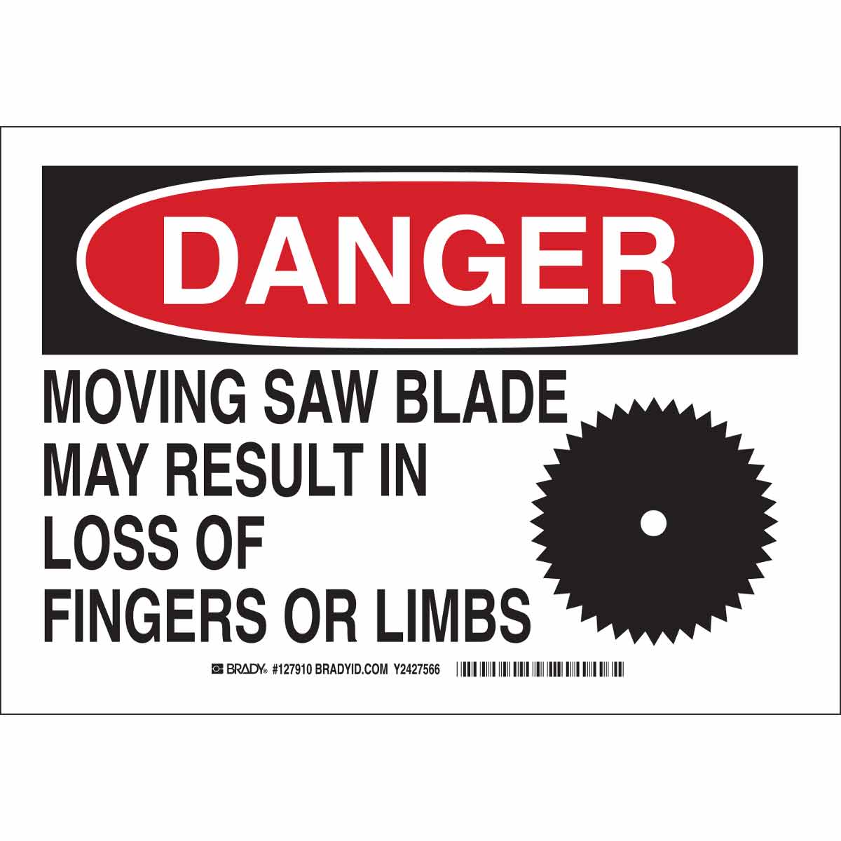 127911 B555 10X14 BLK/RED/WHT DANGER MOVING SAW