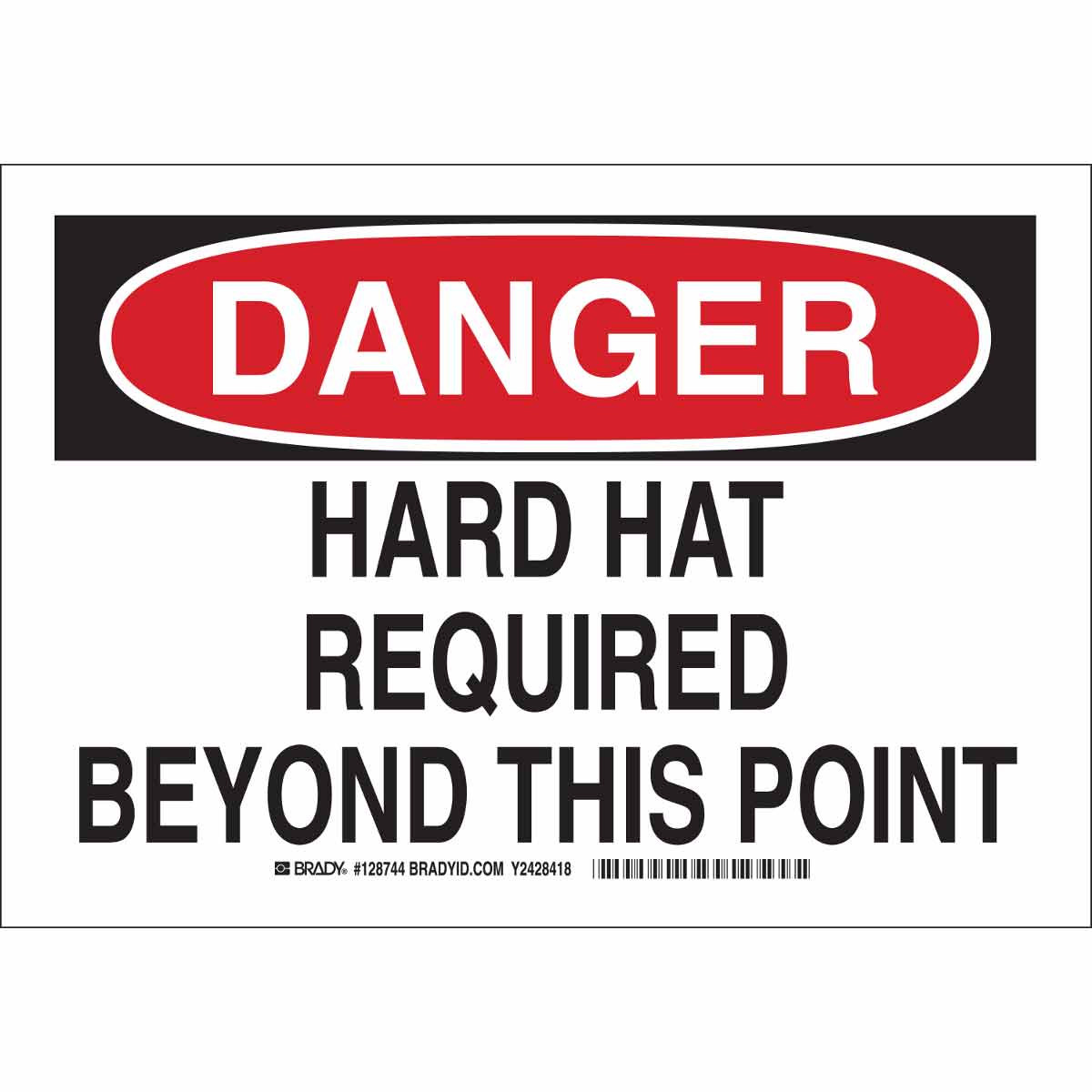 128747 B302 10X14 BLK/RED/WHT DANGER HARD HAT