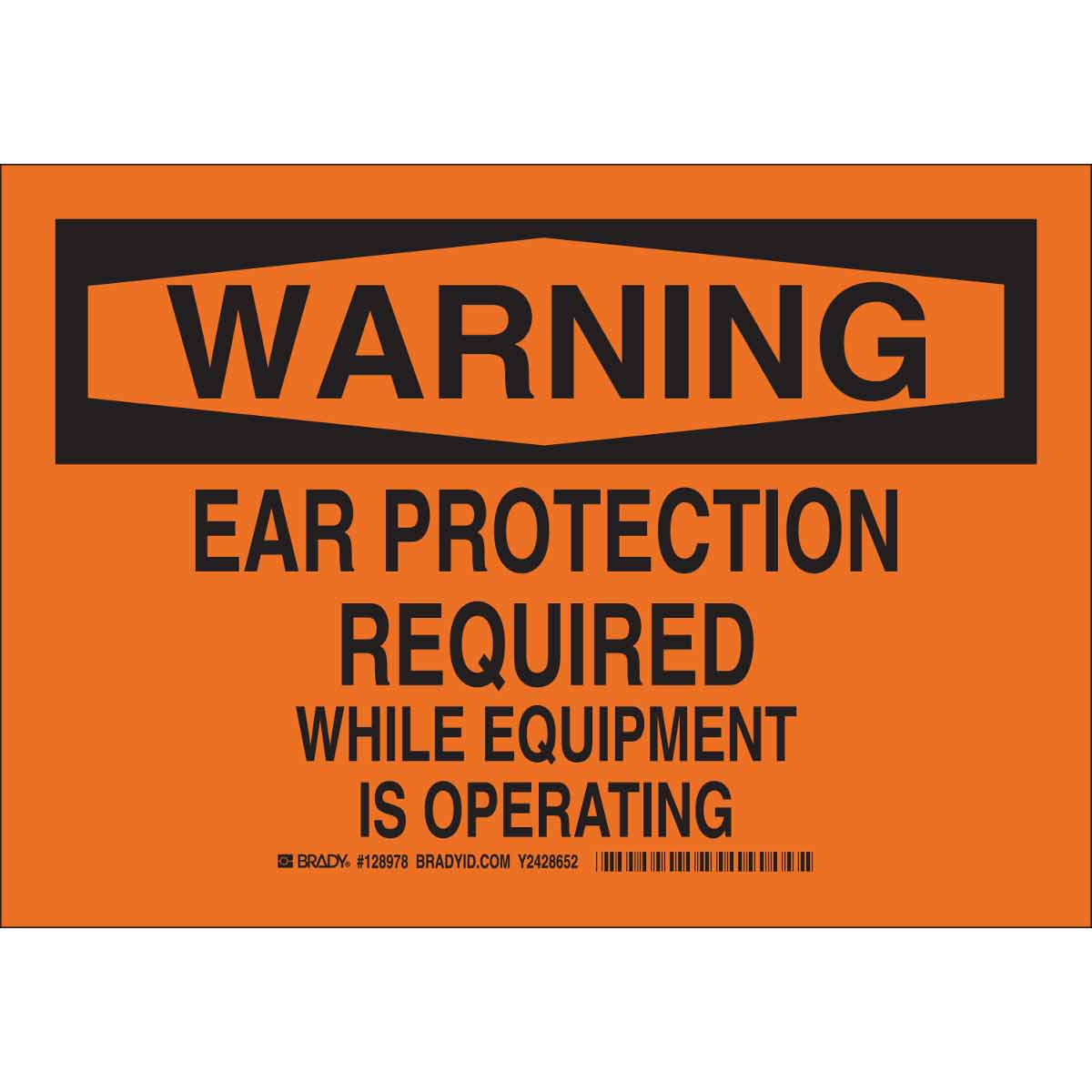 128977 B401 7X10 BLK/ORG WARNING EAR PROTECTION