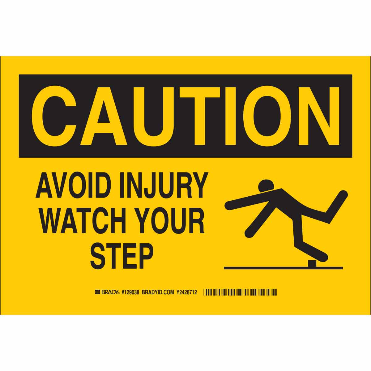 129039 B555 10X14 BLK/YEL CAUTION AVOID INJURY