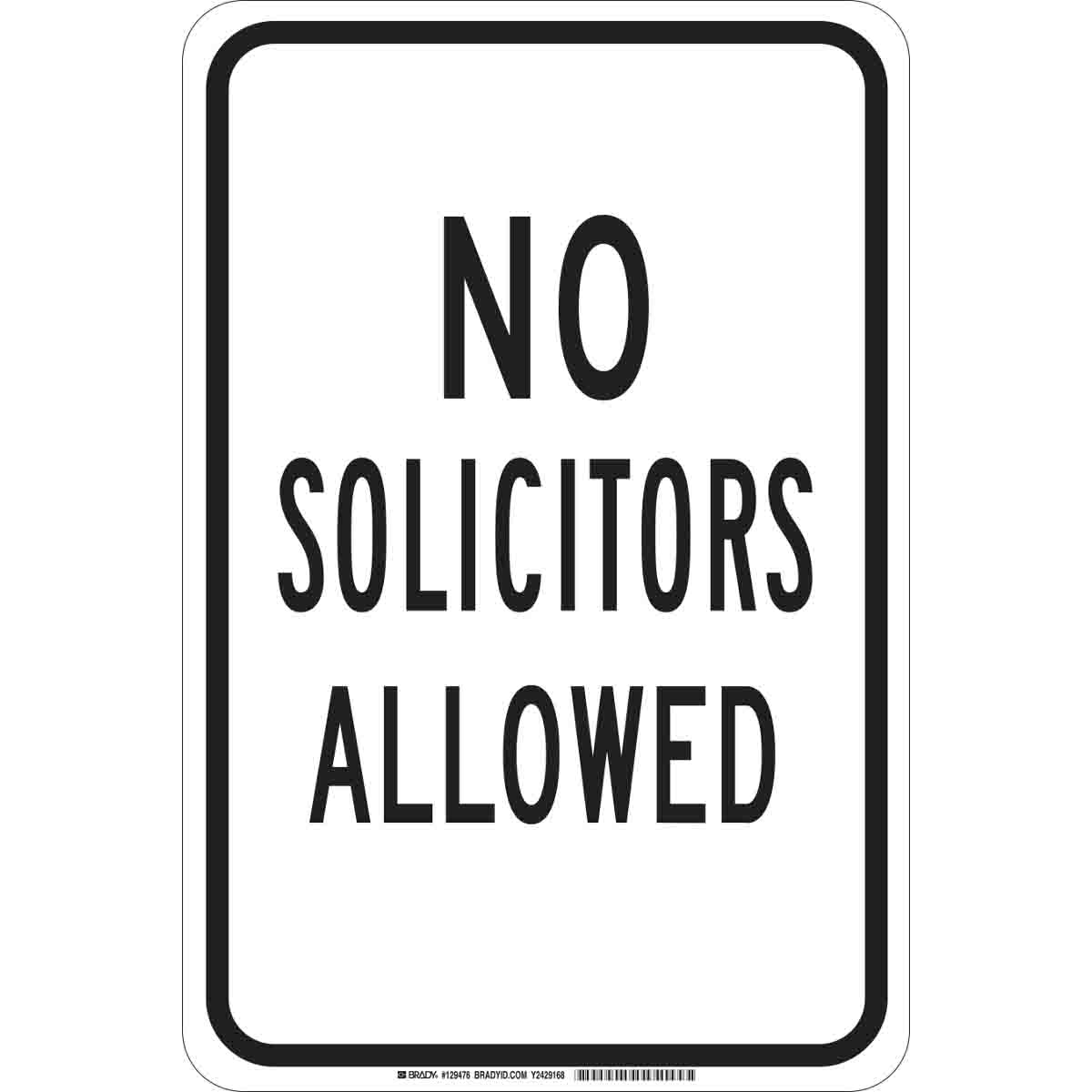 129474 B555 18X12 BLK/WHT NO SOLICITORS ALLOWED