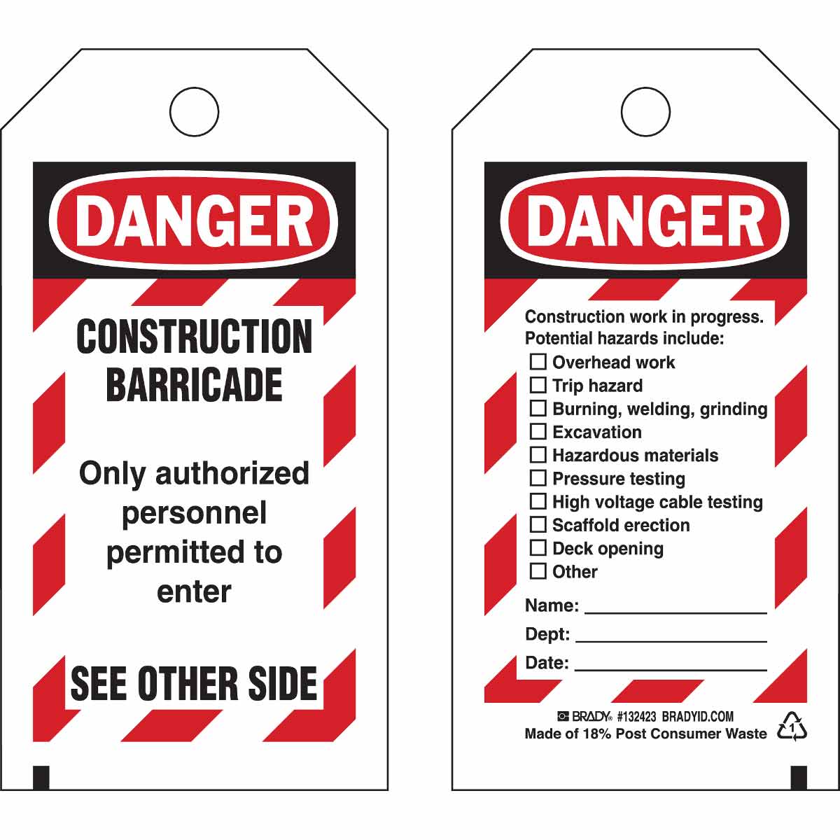 132423 TAG B851 5.75X3 BK/RD/WH 25PK CONST BARR