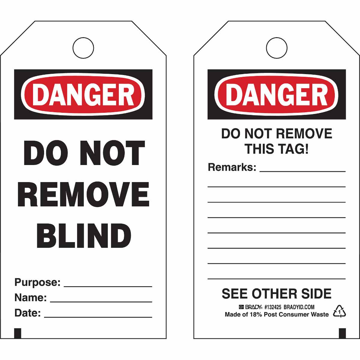 132425 TAG B851 5.75X3 BK/RD/WH 25/PK BLIND TAG