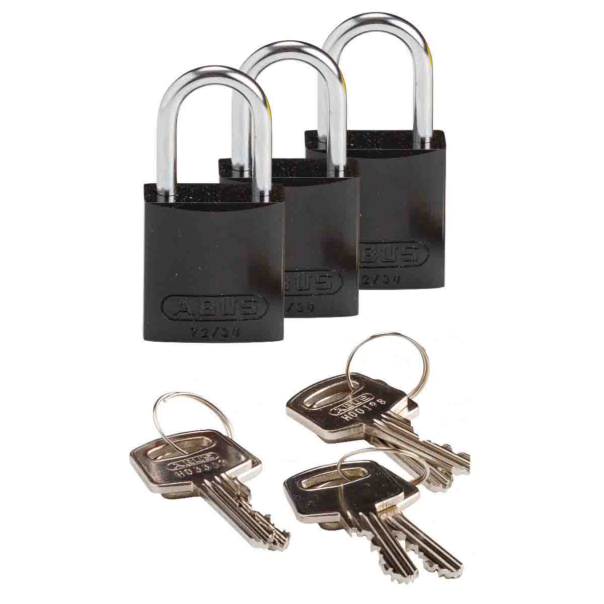 133284 Comp Alum Padlock 1" KA BK 3PK