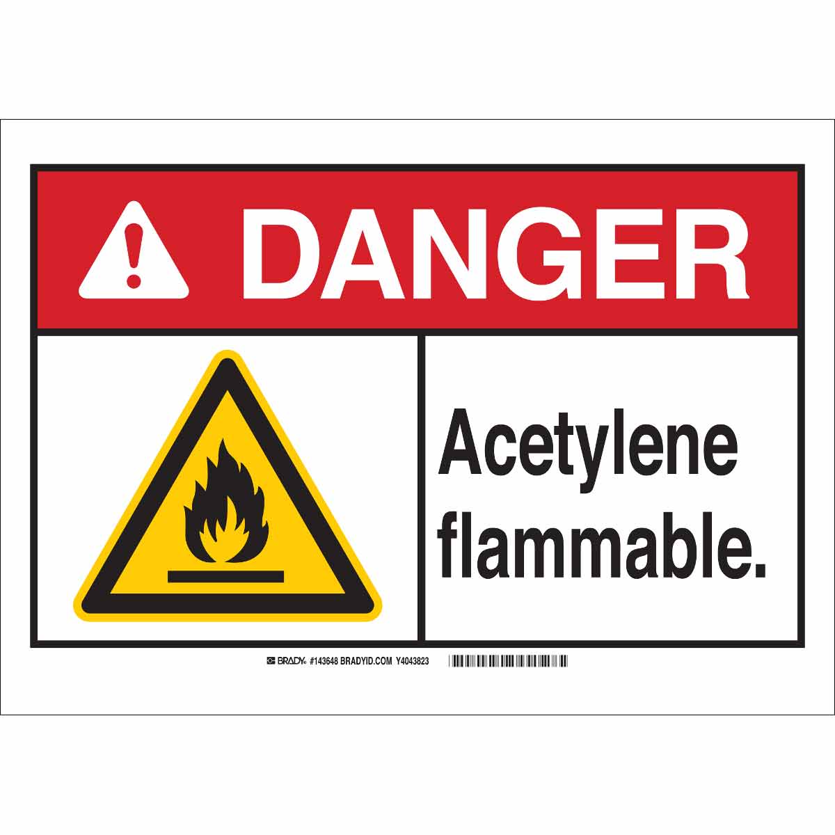 Brady Part 143646 Danger Acetylene Flammable Sign Bradyid Com