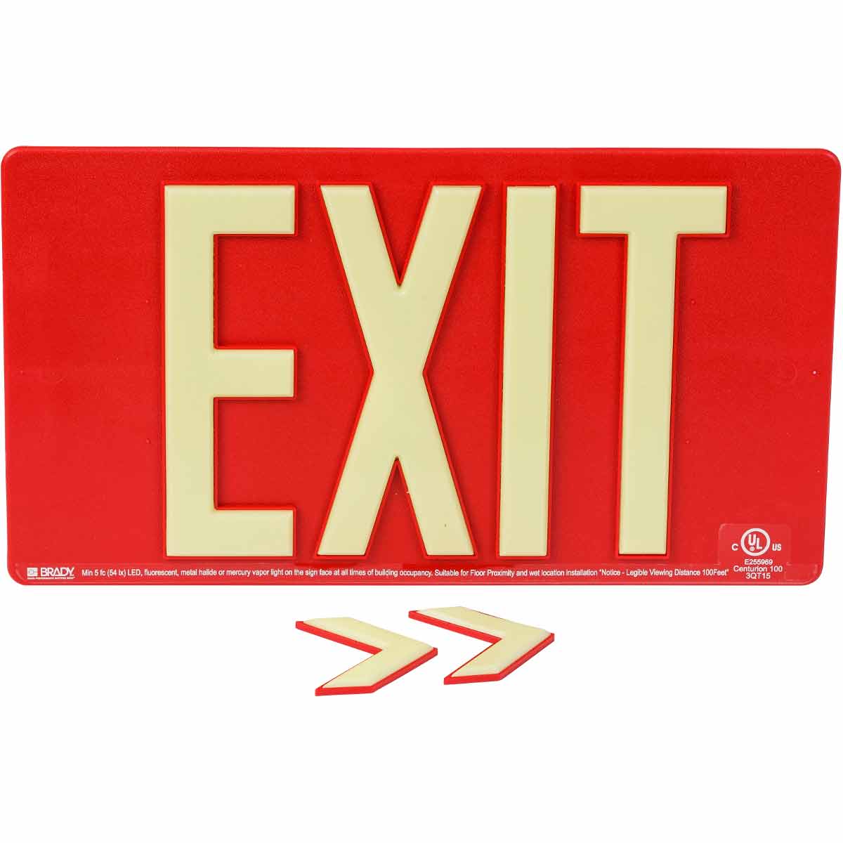 145471 BRADYGLO EXIT SIGN 100' WALL MOUNT RED