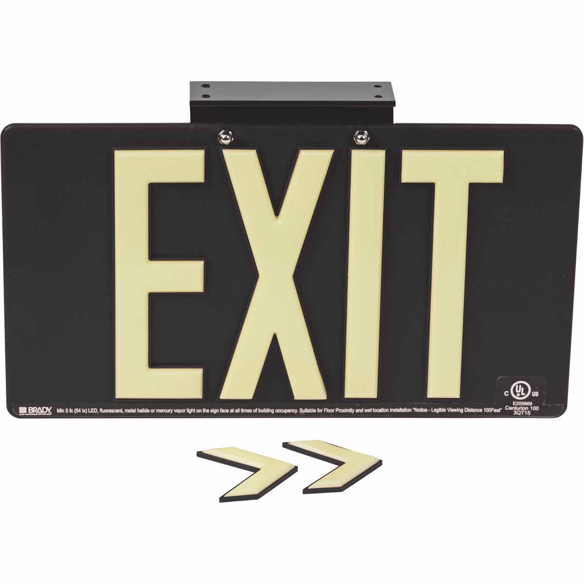 145472 BRADYGLO EXIT SIGN 100' SNGL BRCKT BLK