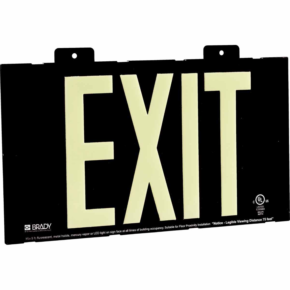 145484 BRADYGLO EXIT SIGN 75' WALL MOUNT BLACK
