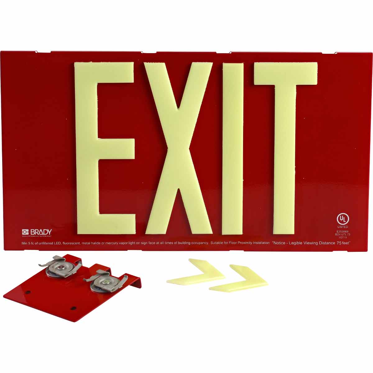 145498 BRADYGLO EXIT SIGN 75' DOUBLE TBAR RED