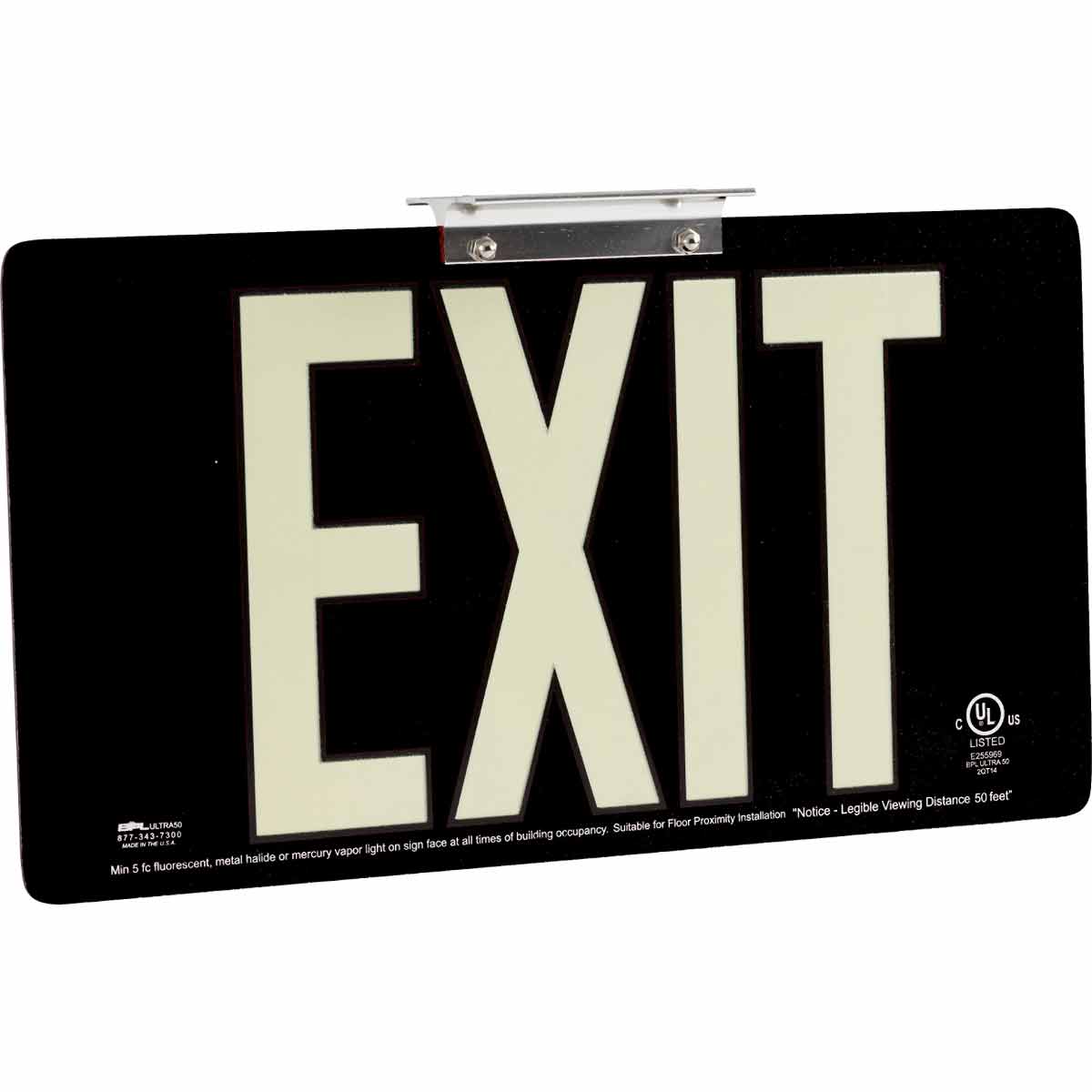 145516 BRADYGLO EXIT UL SIGN 50' DBL BRCKT BLK