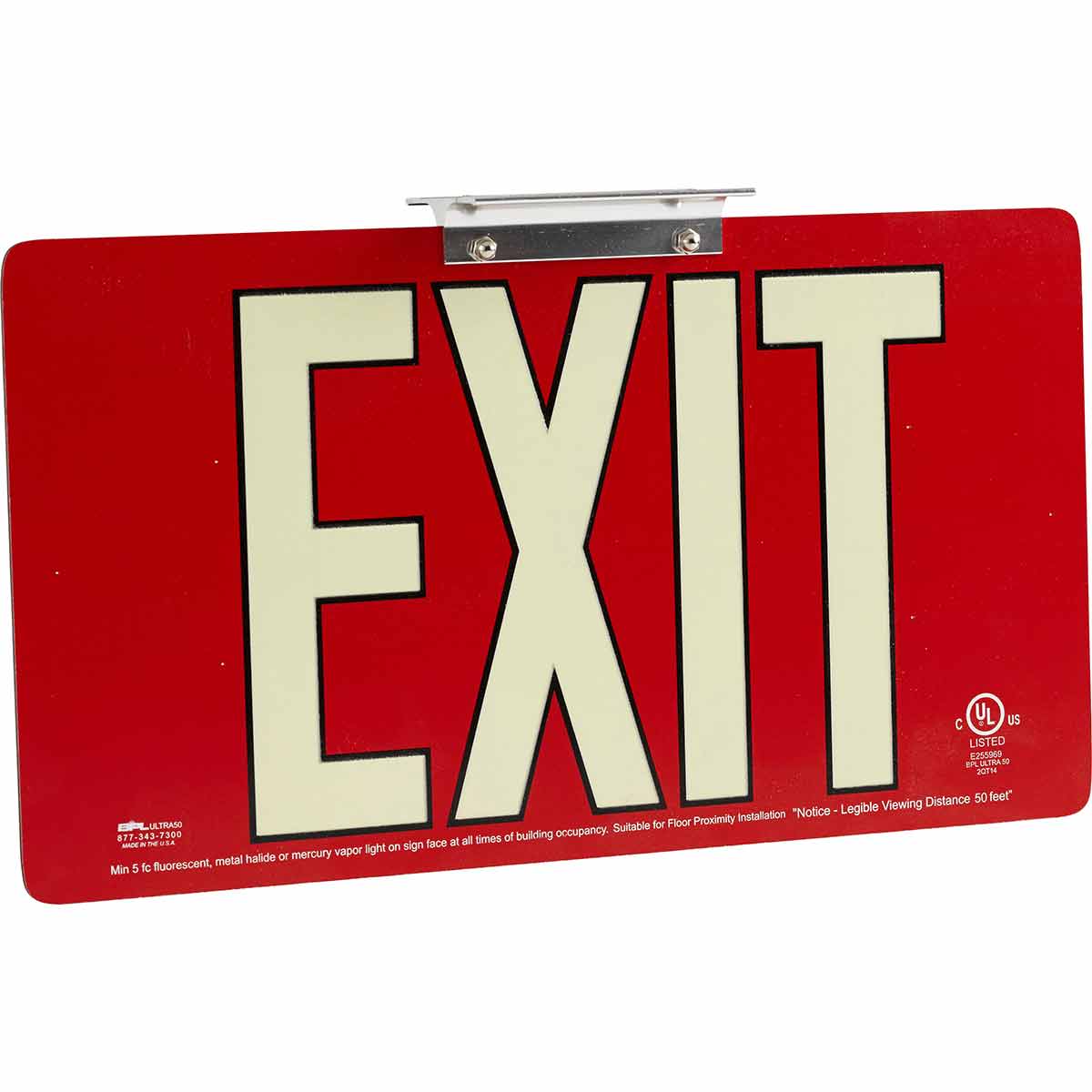 145518 BRADYGLO EXIT UL SIGN 50' DBL BRCKT RED