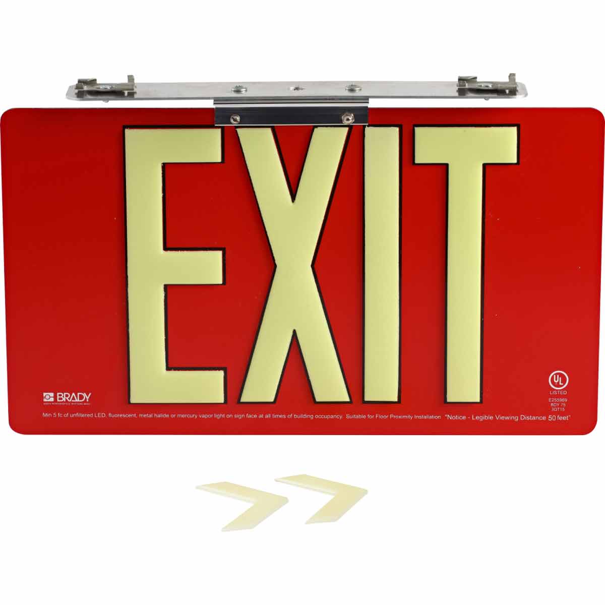 145515 BRADYGLO EXIT UL SIGN 50' SNGL TBAR RED