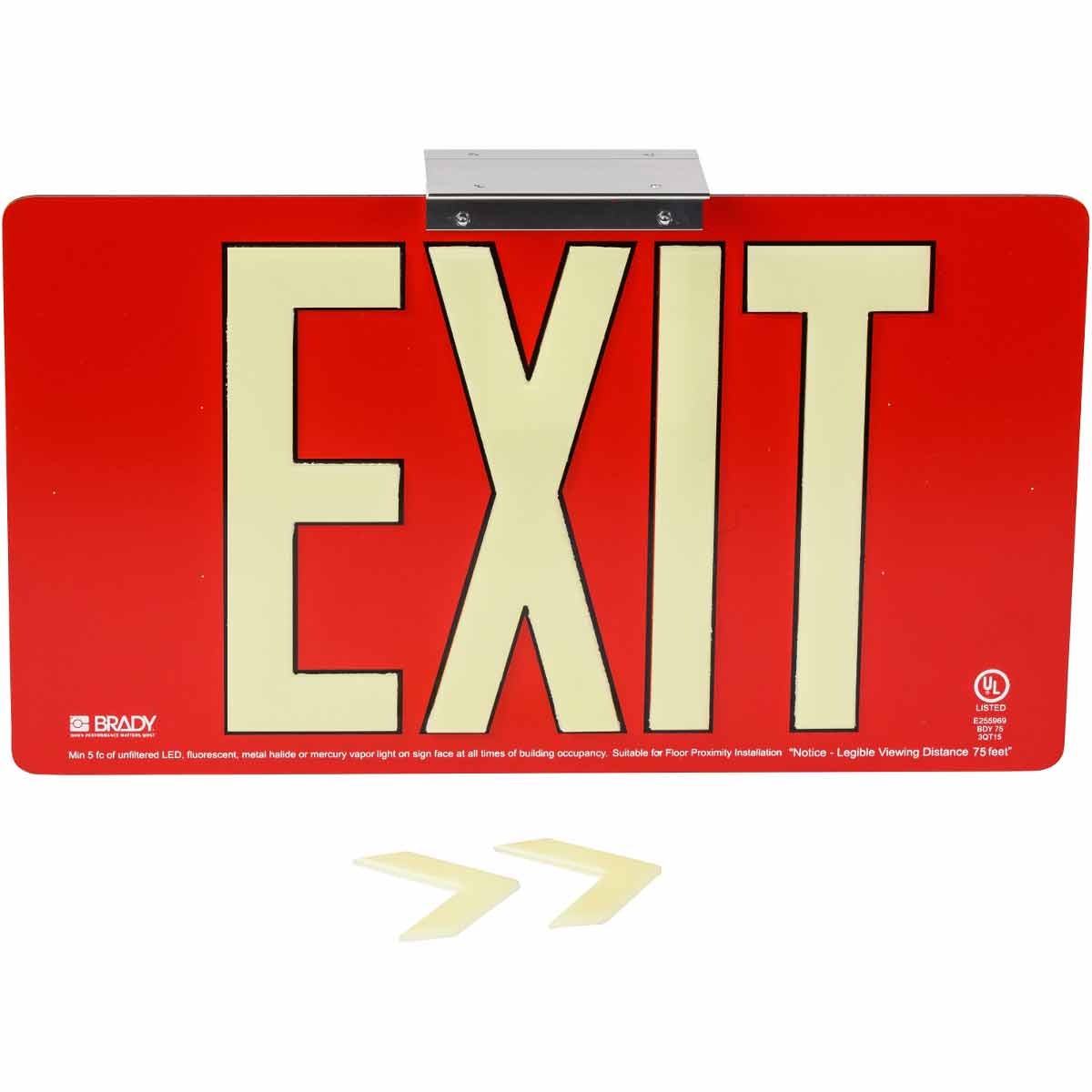 145533 BRADYGLO EXIT UL SIGN 75' DBL BRCKT RED