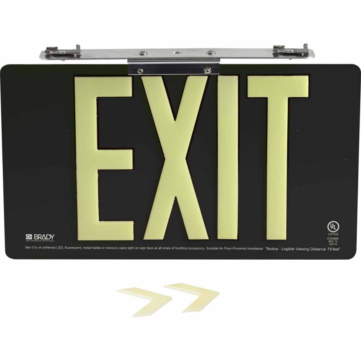 145534 BRADYGLO EXIT UL SIGN 75' DBL TBAR BLK