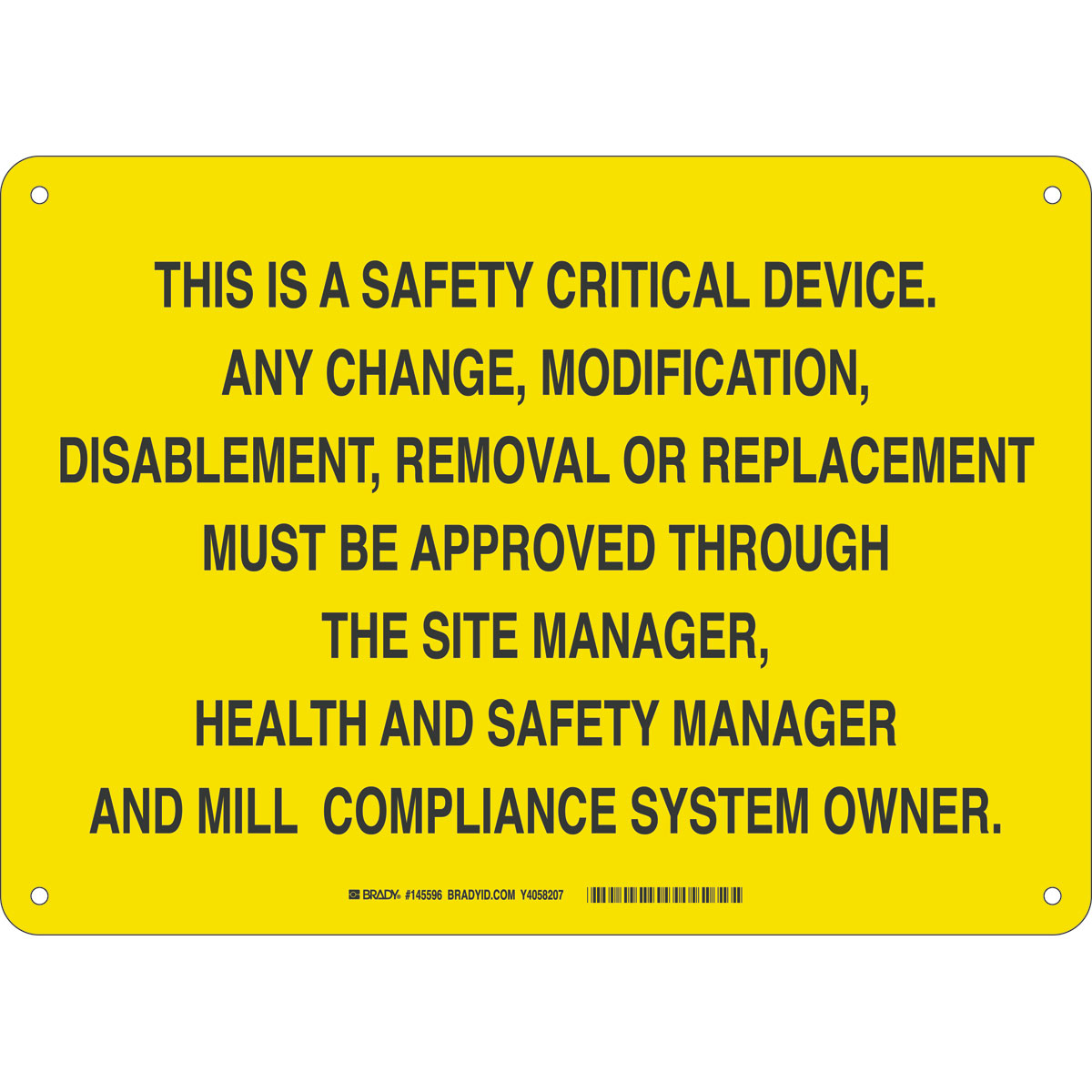 145591 B555,BLK/YEL,9X12,SAFETY CRITICAL DEVICE