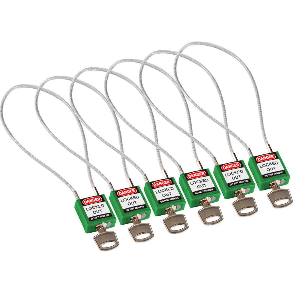 146135 Comp 15.75in Cabl Nyln Padlock KA GN 6PK