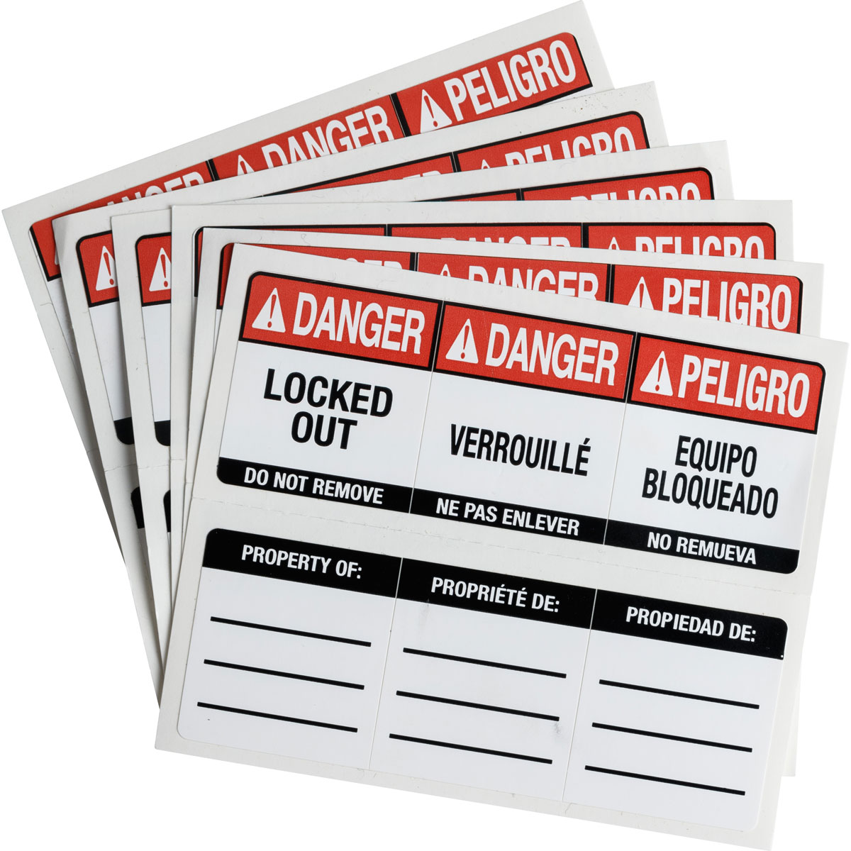 150555 Padlock Labels DANGER Eng,Frn,Spn 6PK