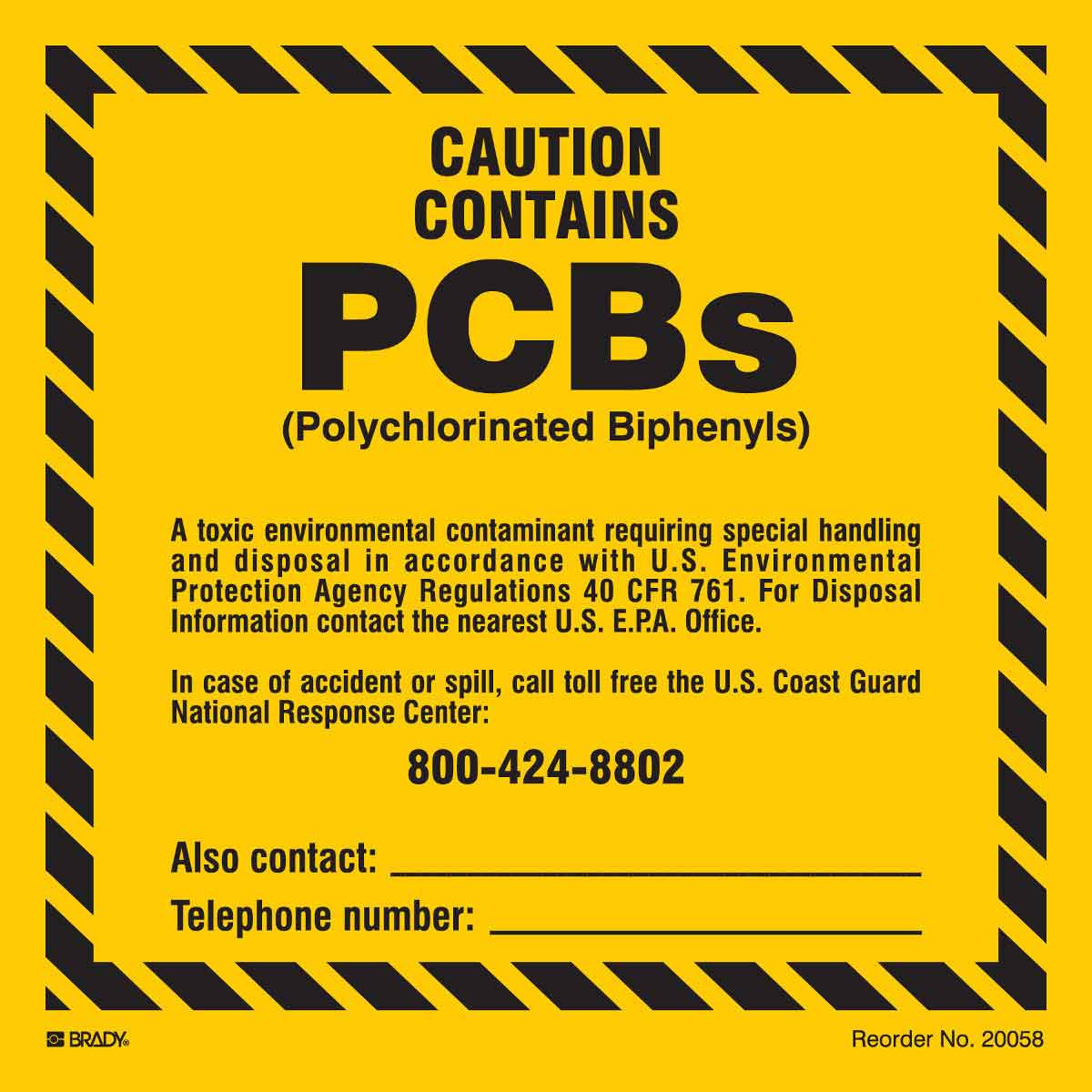 20058LS B-851 6X6 BLK/YEL 10/PK CHEMICAL LABEL