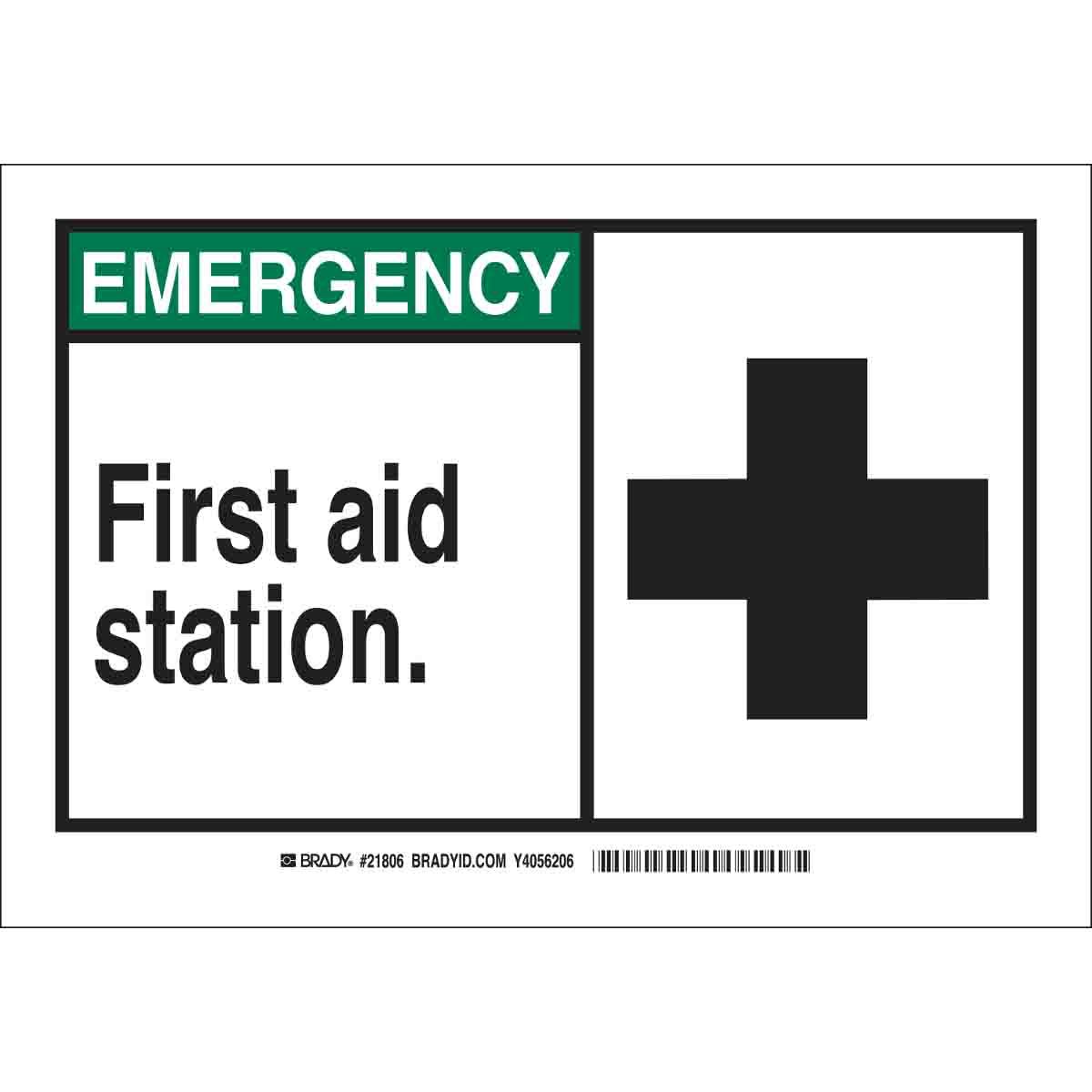 EMERGENCY First Aid Station. Sign - Brady Part: 46759 | Brady | BradyID ...