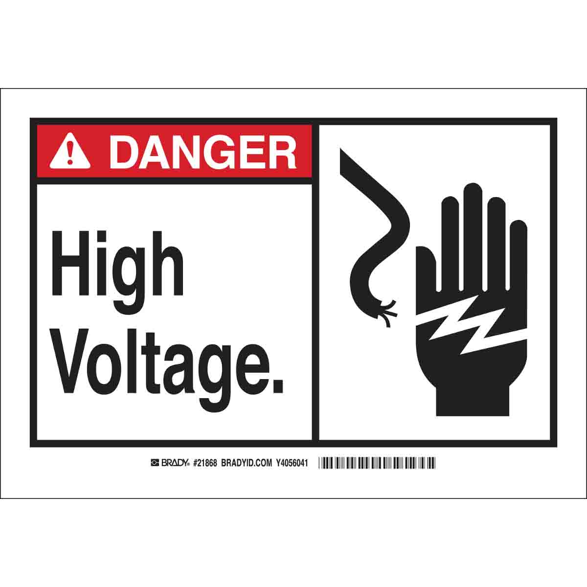 High Voltage 10 X 7 Danger Sign Legend W/Picto Brady 59384 Aluminum 