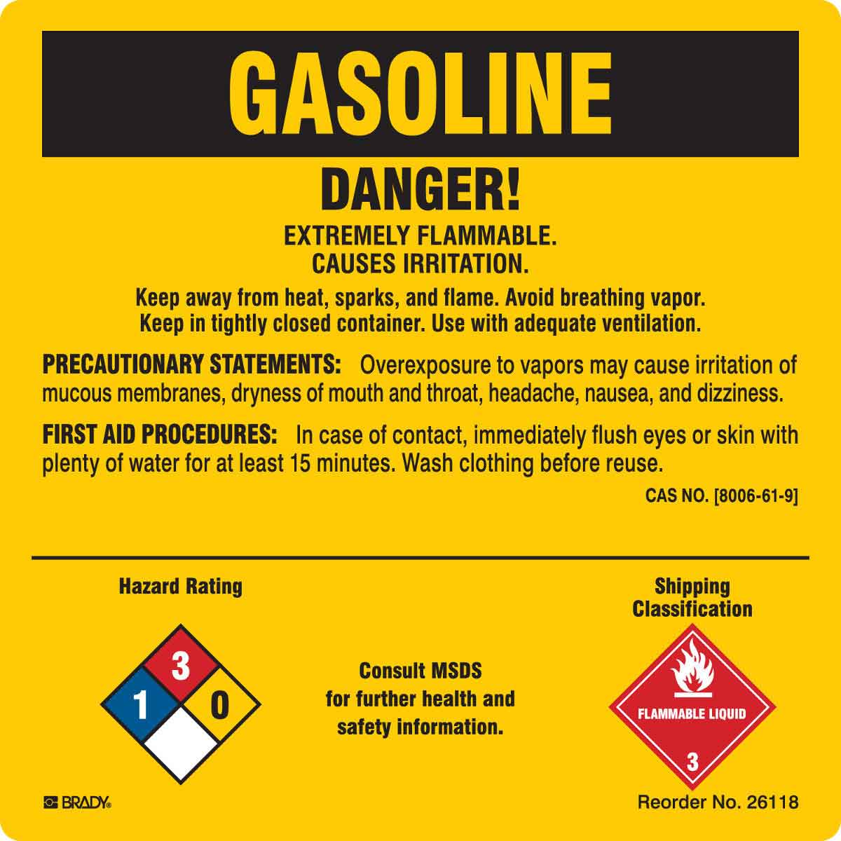 26118LS B-302 5X5 25/PK GASOLINE DANGER