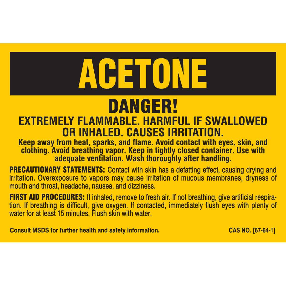 28561PLS B302 2X2.875 BLK/YEL 25/PK ACETONE SIGN