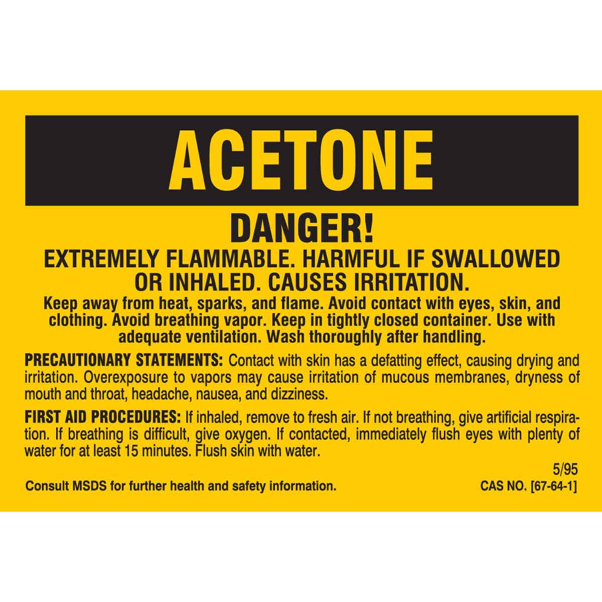 28561QLS B-302 3.5X5 25/PK ACETONE LABEL