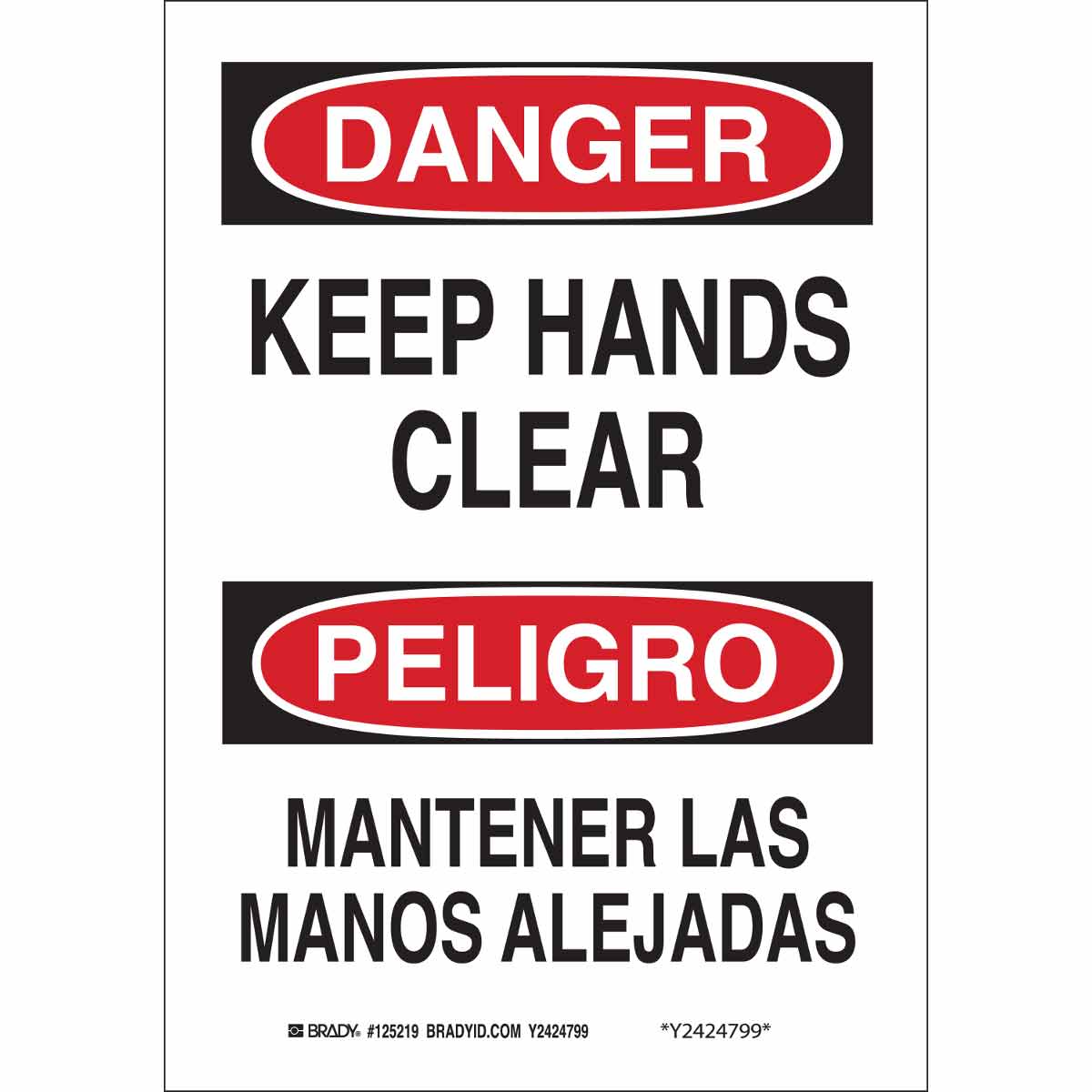 OSHA Sign - CAUTION Pinch Point Keep Hands Clear Spanish Sign