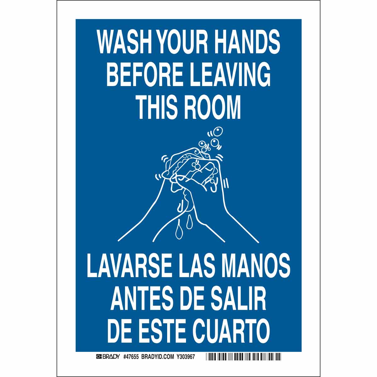 Bilingual Wash Hands Before Leaving This Room Sign | BradyCanada.ca
