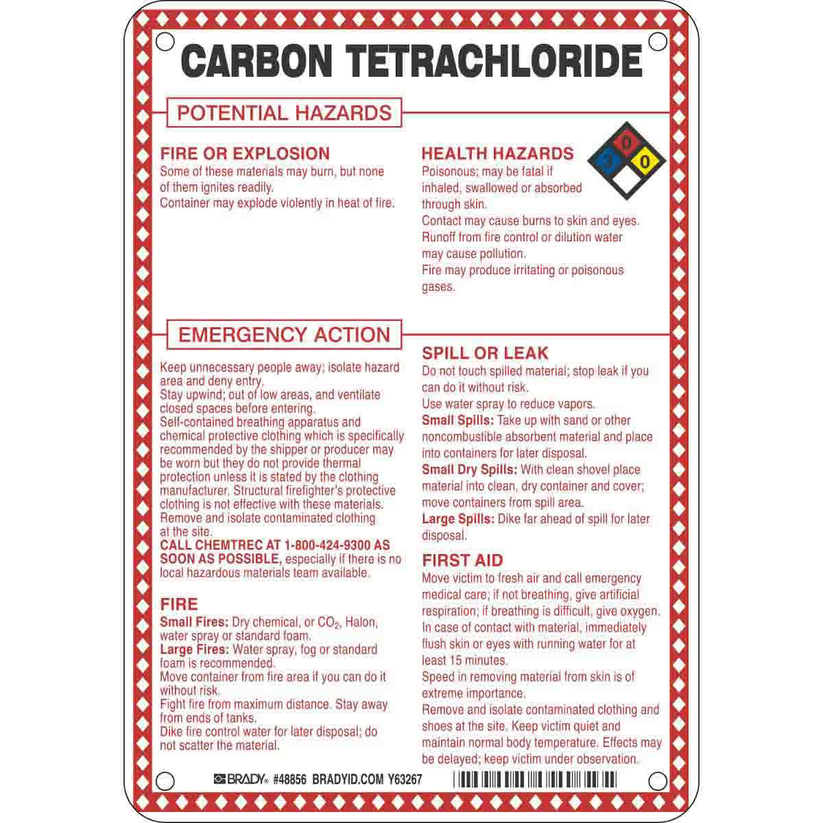 safety data carbon tetrachloride sheet material Potential 48856 Part: Carbon Tetrachloride  Brady Hazards