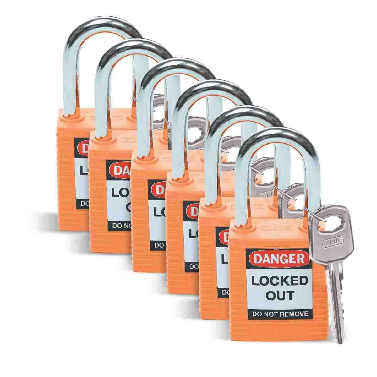 123270 Nylon Padlock 1.5" Steel Shkl KA OR 6PK