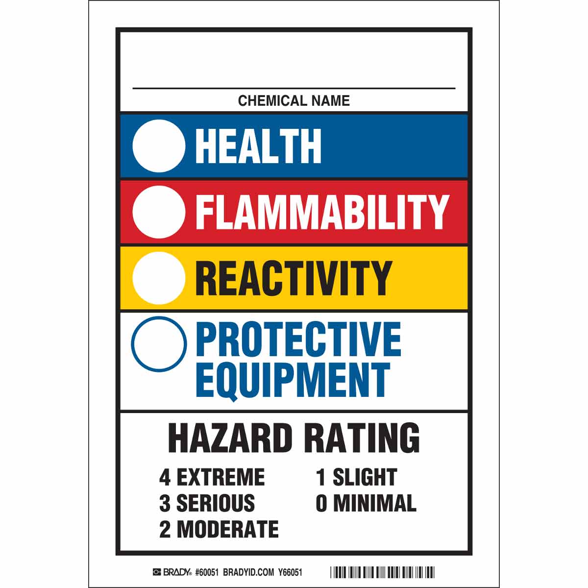 Brady Part: 60051 | Chemical Name Health Flammability Reactivity ...