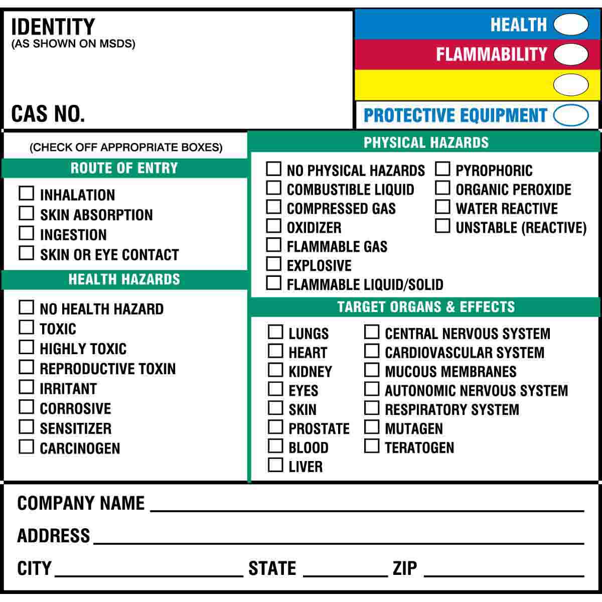 60330 B235,5X5" HAZCOM LABEL, 100/PKG, 854LS
