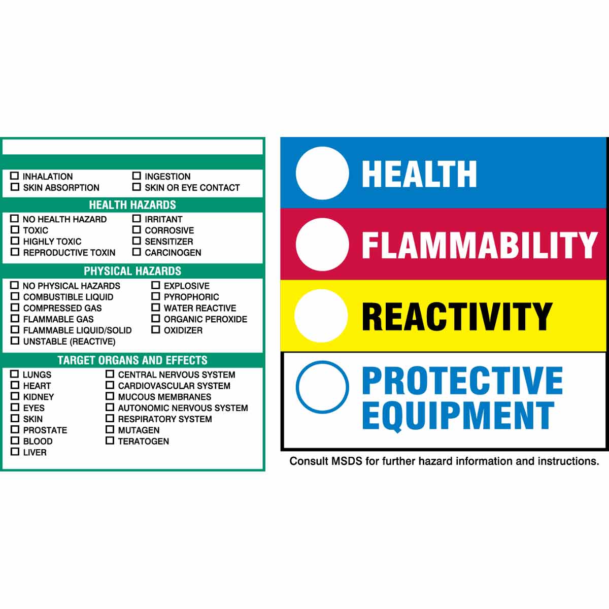 Brady Part: 60335 | HEALTH FLAMMABILITY REACTIVITY PROTECTIVE EQUIPMENT ...