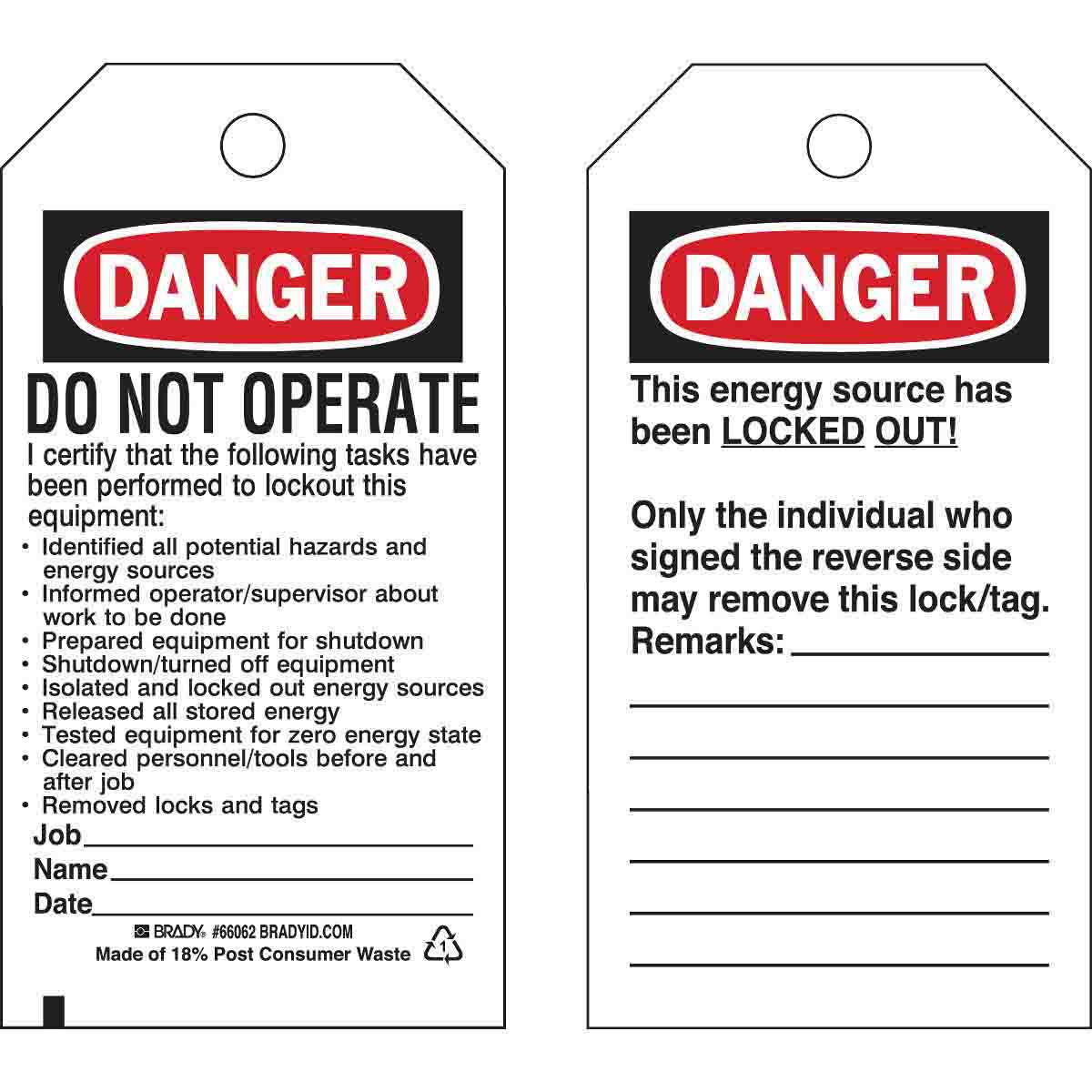 65524 TAG LOCKOUT DO NOT OPERATE I CERTIFY