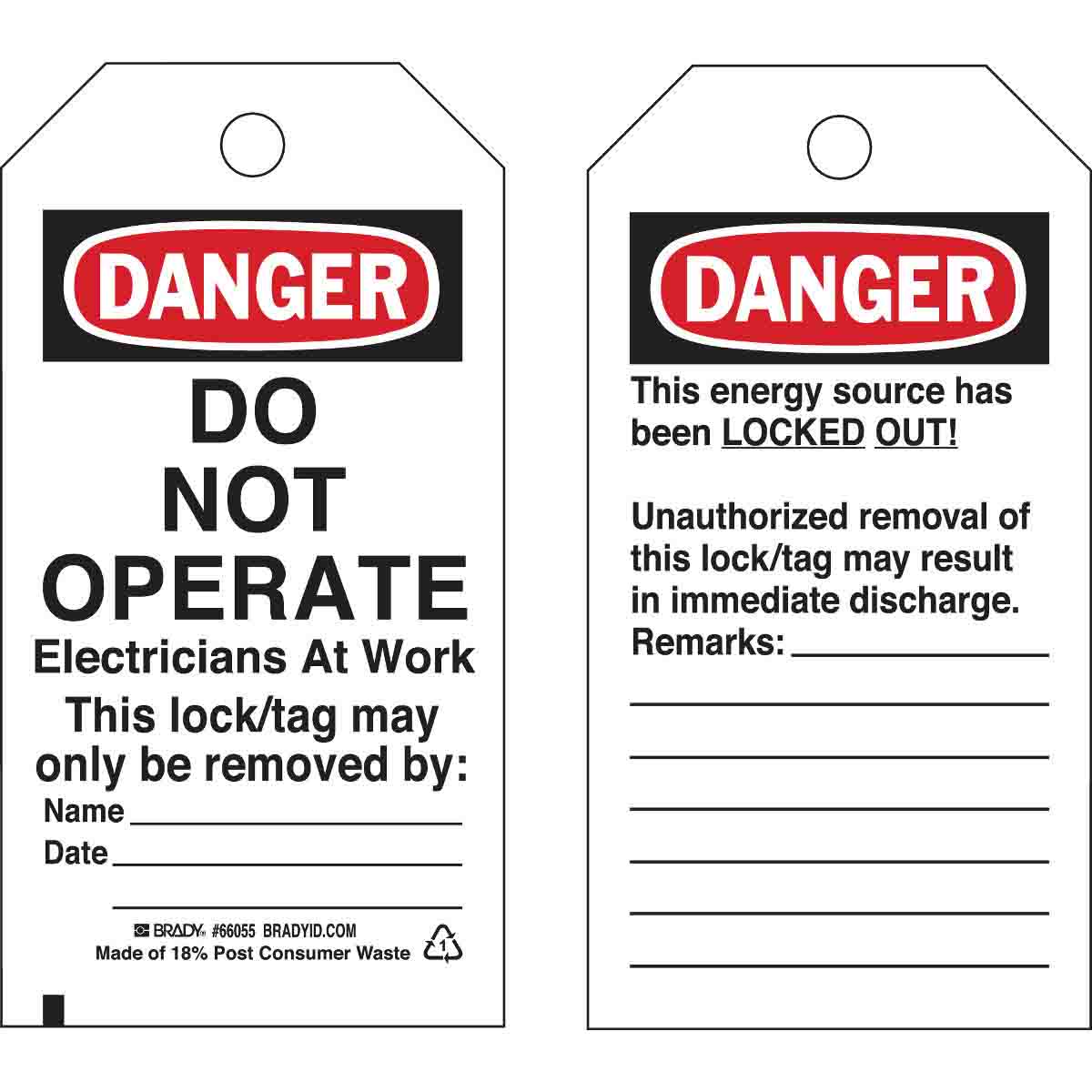 25 pack of Danger Do Not Operate Safety Lockout tags 