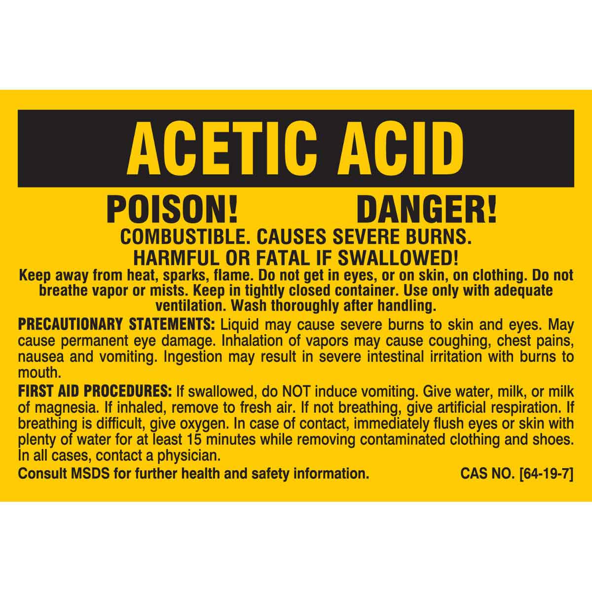 7228PLS B-302 2X2.875 25/PK ACETIC ACID LABEL