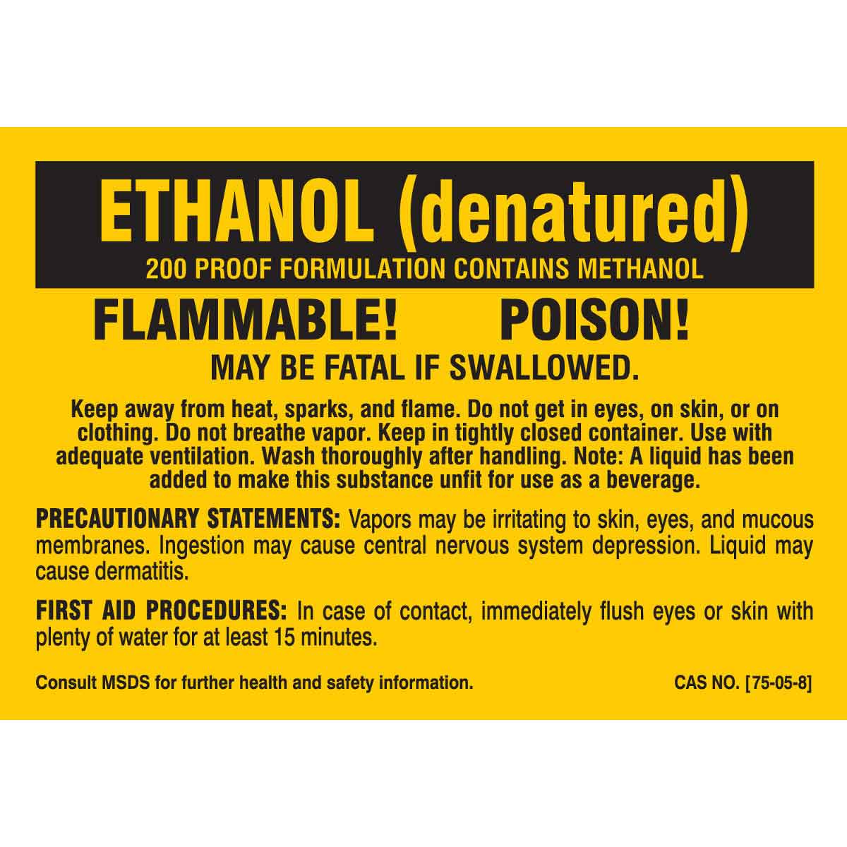 7258QLS B302 3.5X5 25/PK ETHANOL DENATURED LABEL