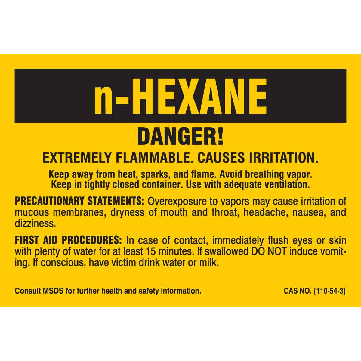 7271QLS B-302 3.5X5 25/PK N HEXANE LABEL