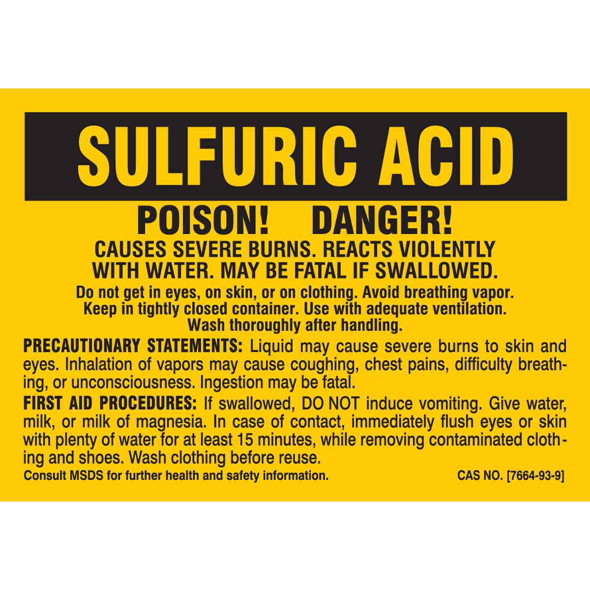 7313QLS B-302 3.5X3.5 25/PK SULFURIC ACID LABEL