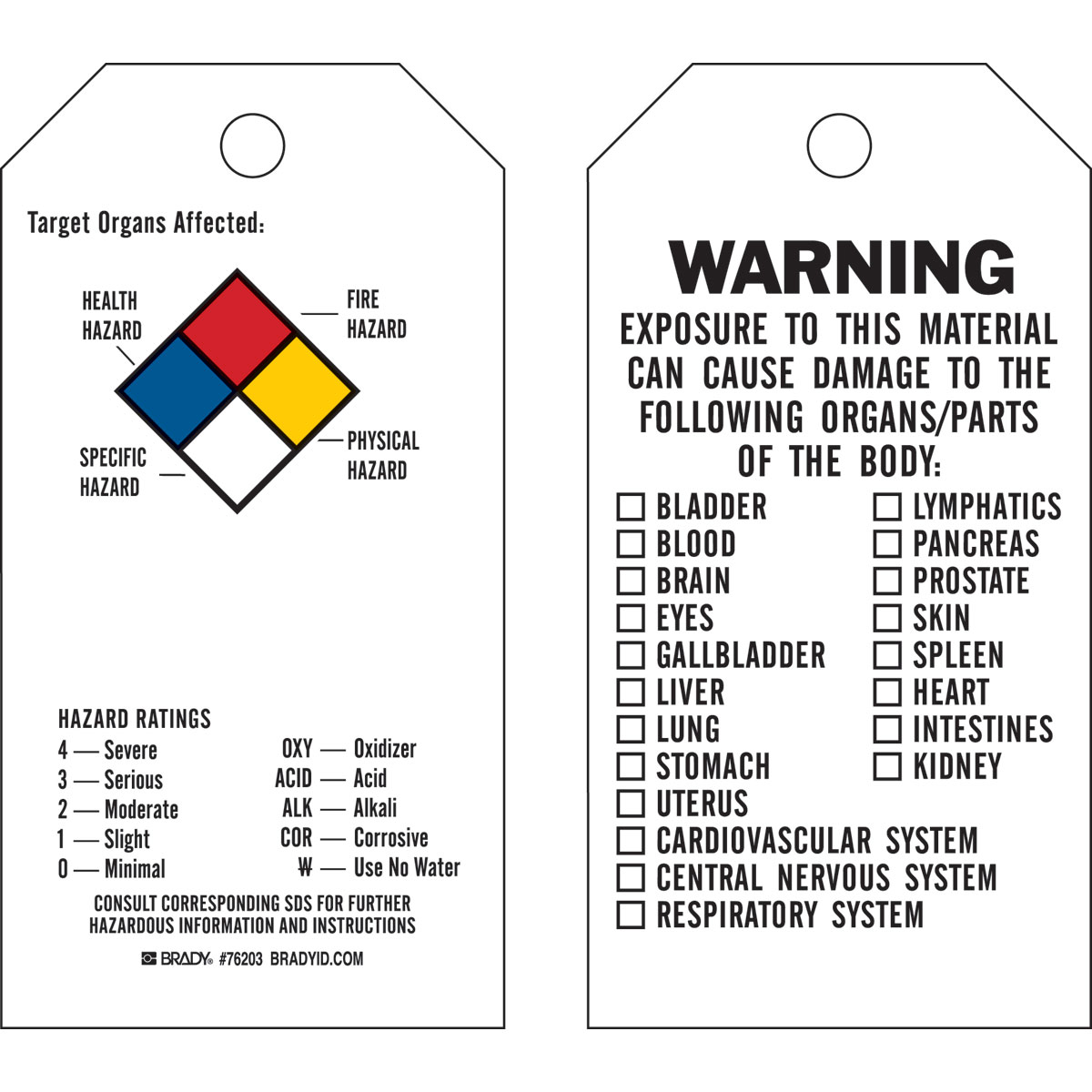 76203 TAG B851,5.75X3 NFPA RTK TAG,W/FLAP,25PK