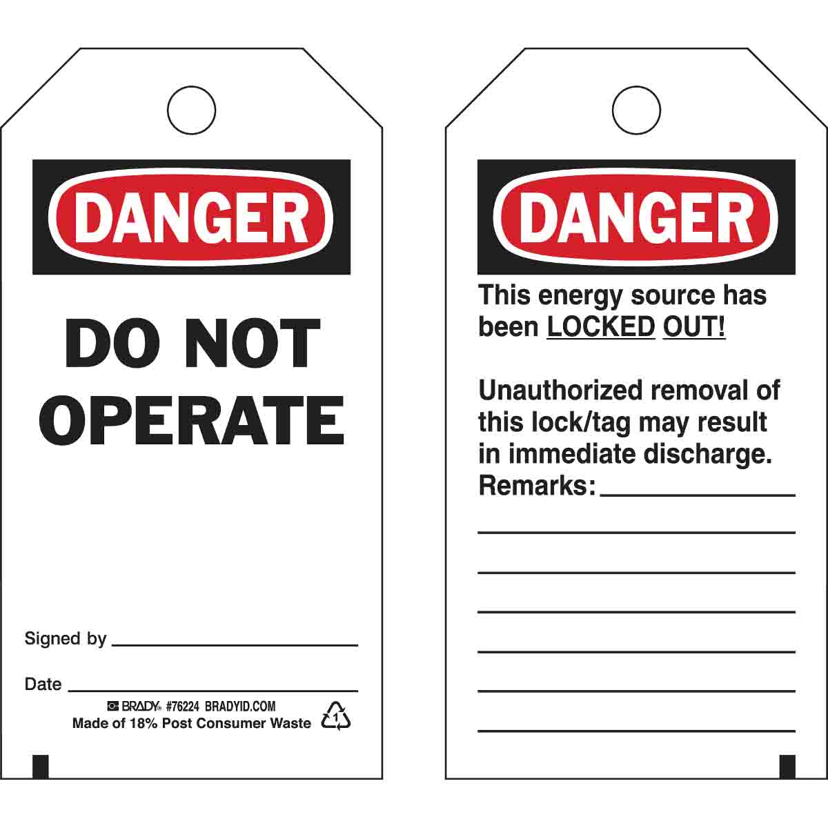 76224 TAG B851 5.75X3 RED/BLK/WHT 2SIDE 25/PKG