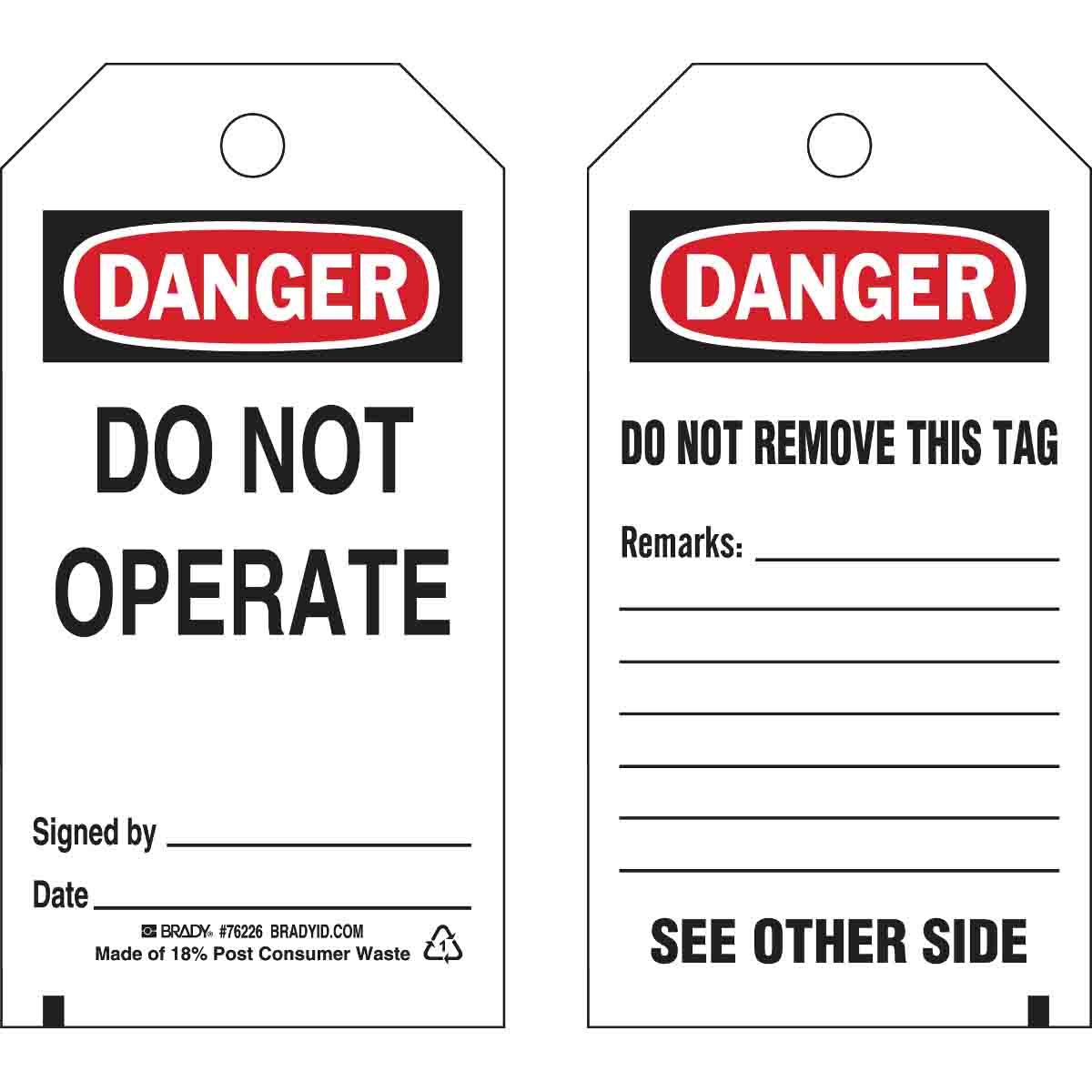 76226 TAG B851 5.75X3 RED/BLK/WHT 2SIDE 25/PKG
