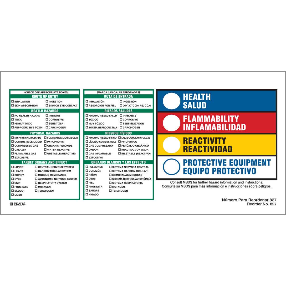 827LS B-235 4X8 100/PK HMIG REACTIVITY LABELS