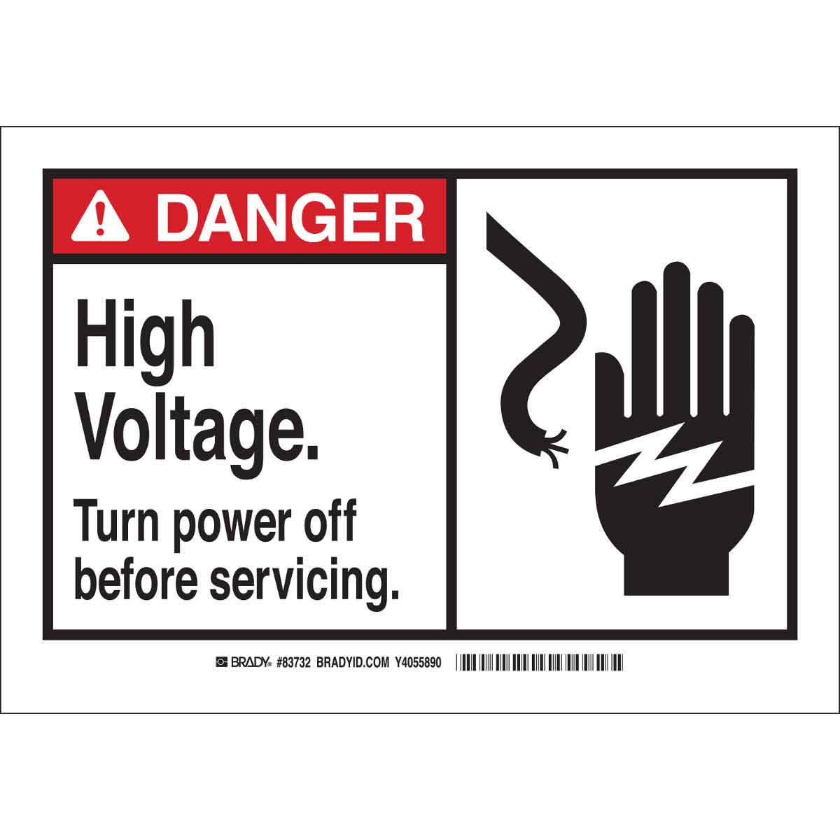 83907 B302 3.5X5 ANSI BLK,RED/WHT HIGH VOLTAGE