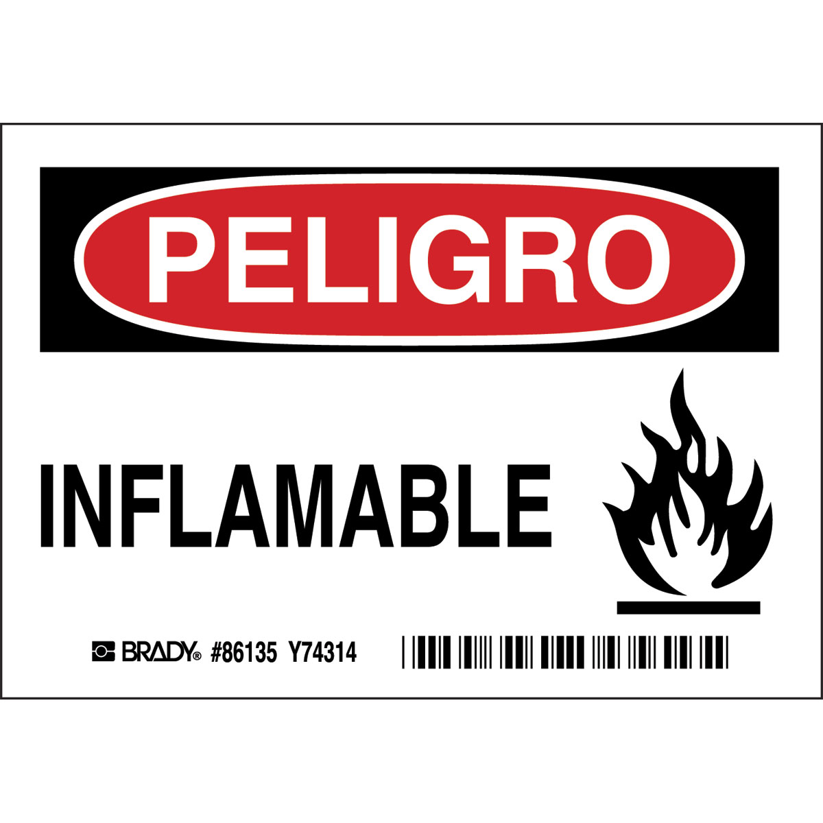 86135 B302-3.5X5-WG-O-5/PK-PELIGRO INFLAMMABL
