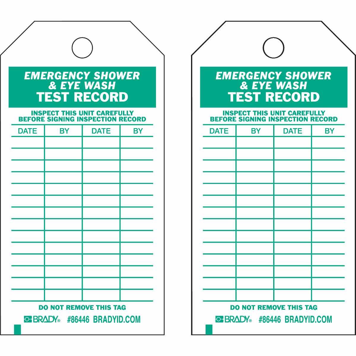 Brady Inspection Tags Emergency Shower And Eye Wash Test Record 86446 Bradyid Com