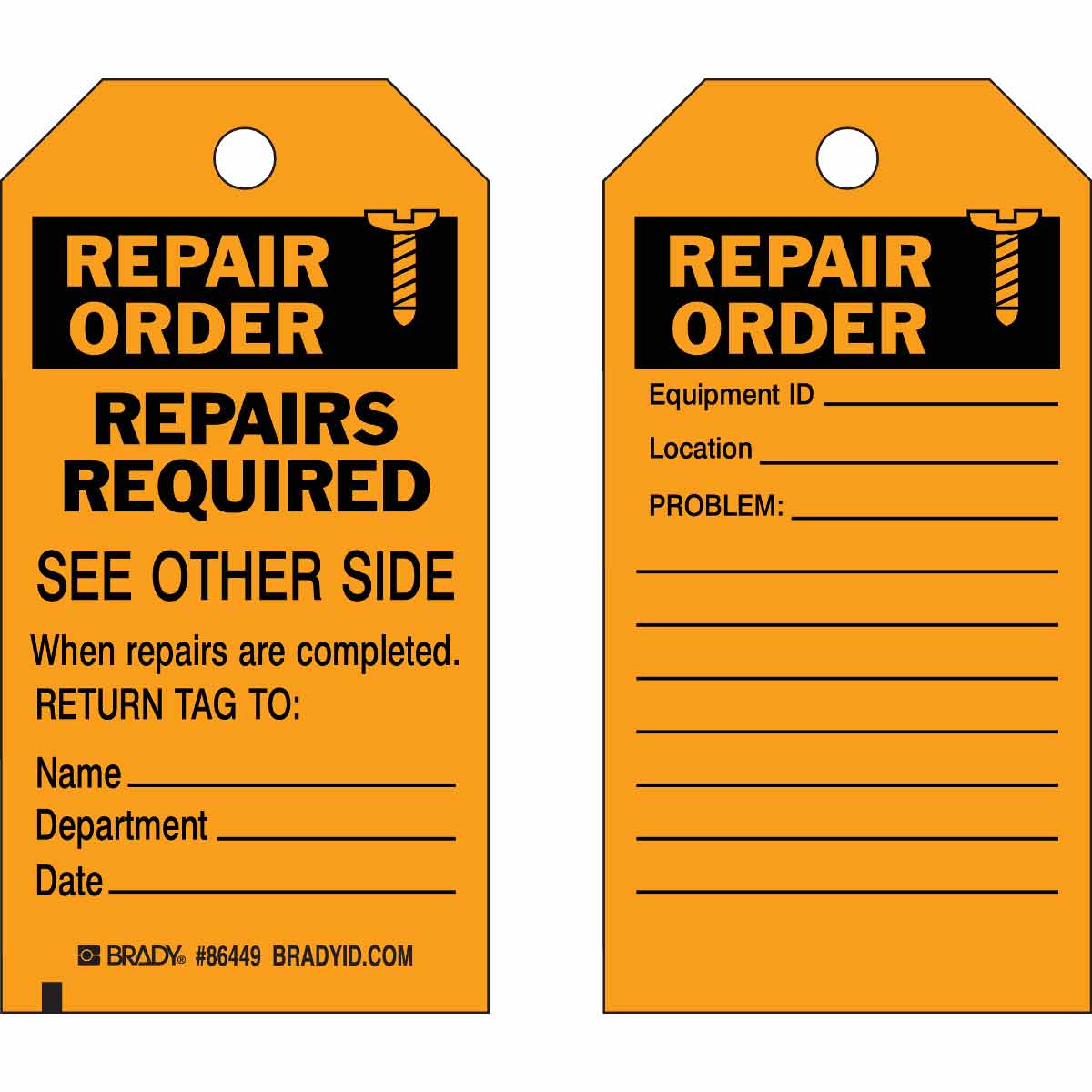 86449 TAG B837 5.75X3 BLK/ORG 2-SIDED 10/PK