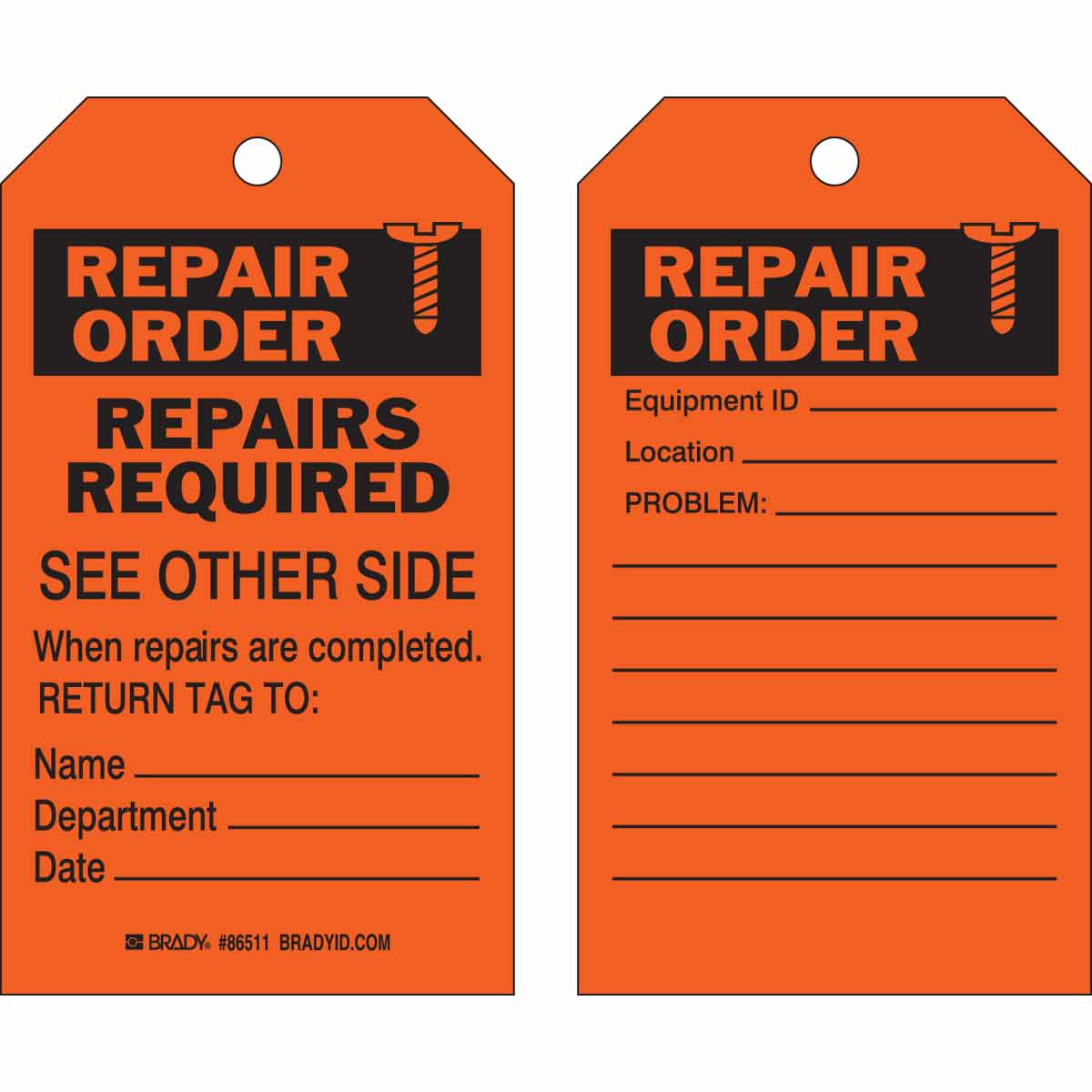 86511 TAG B837 7X4 BLK/ORG 2-SIDED 10/PK
