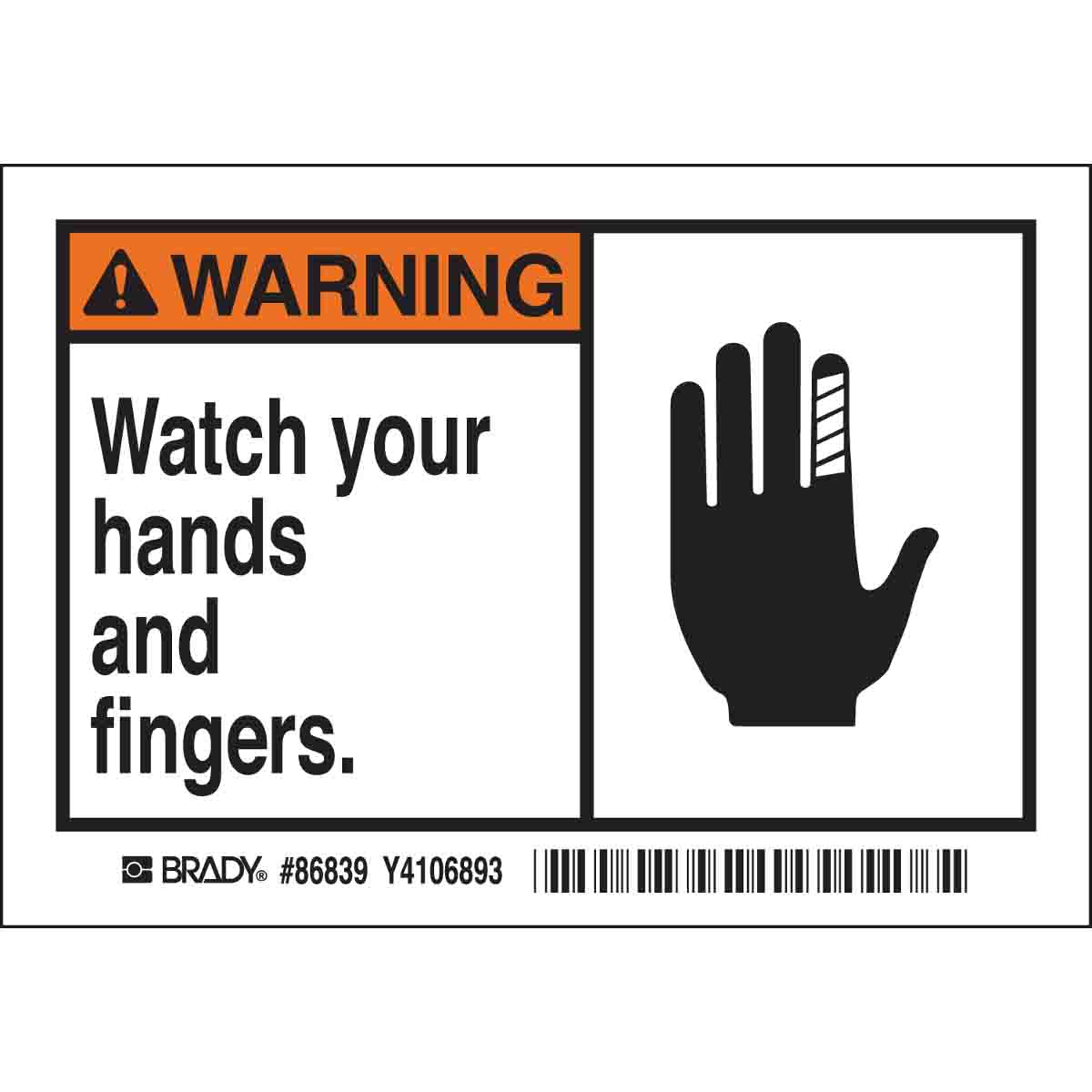 86839 B302-3.5X5-WK-AL-5/PK--WATCH YOUR HANDS